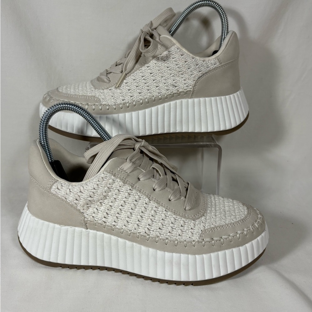 DV by DOLCE VITA Women's Frida Natural Lace Up Platform Sneakers SZ 6.5M